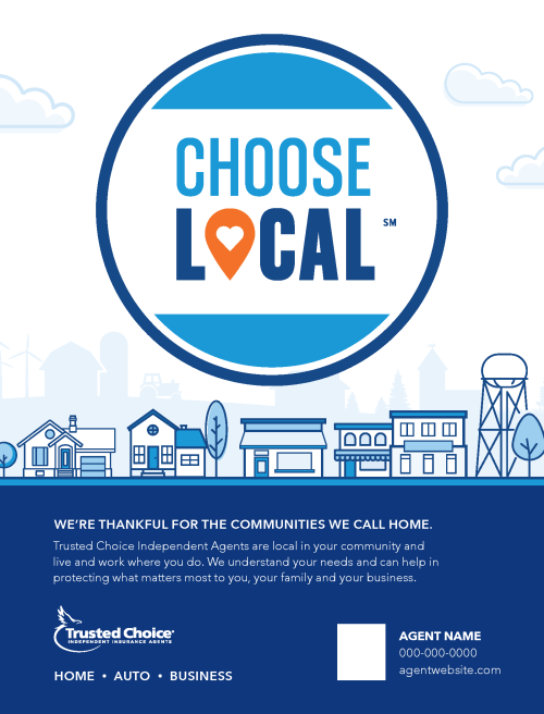 City Illustration with Choose Local logo
